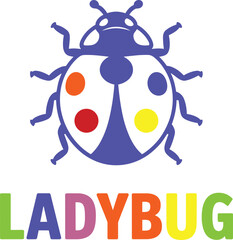 Obraz premium Blue cartoon ladybug insect with colorful spots isolated on transparent background