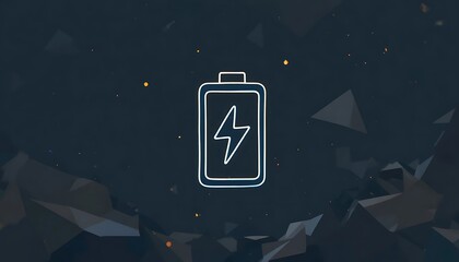 Battery Icon with Lightning Bolt Symbol on Dark Abstract Geometric Background, Energy and Power Charging Concept for Technology and Mobile Devices, Electrical Capacity and Fuel Status Graphic.