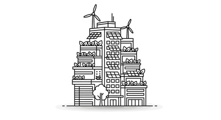 Sustainable city with wind turbines and green architecture. © wulan