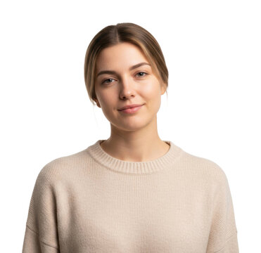 Portrait of a young woman smiling indoor studio lifestyle neutral isolated on transparent background