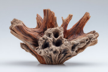 Fototapeta premium Intricately weathered driftwood with unique natural texture and organic form