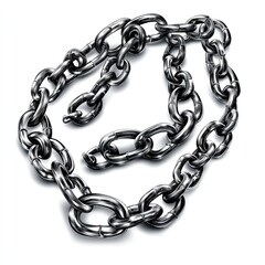 Obraz premium A set of steel chains, each chain is of a different length and has its own color on a white background.