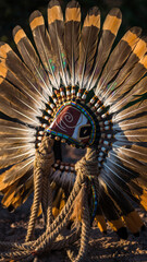Obraz premium A Native American headdress with feathers and decorative elements.