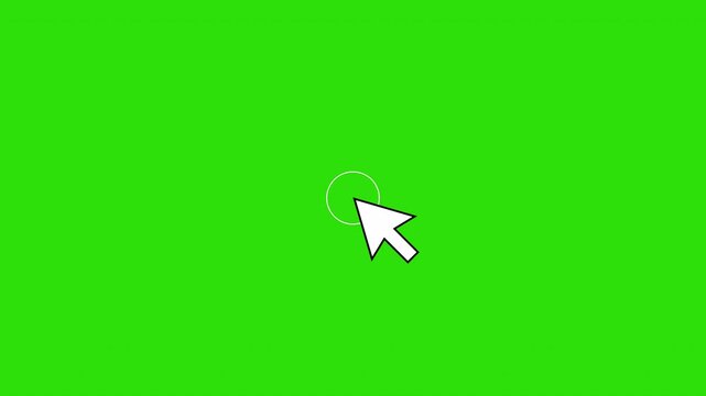 4K Mouse Click Cursor Loop Animation with Circular Burst Effect, Pointer Hand Cursor Clicking on Green Screen Background with Spark, Alpha Channel and Transparent Overlay
