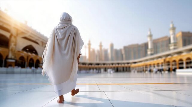 Pilgrim s journey towards sacred Kaaba faceless traveler walking on marble courtyard faith and devotion conce (3)