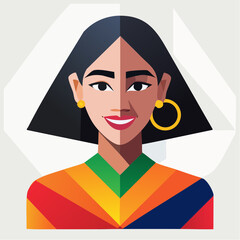 Digital Illustration of Woman with Chevron Pattern and Gold Earrings in Warm Color Palette