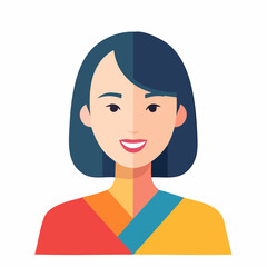 Cheerful Cartoon Woman with Dark Blue Hair and Colorful Outfit Illustration