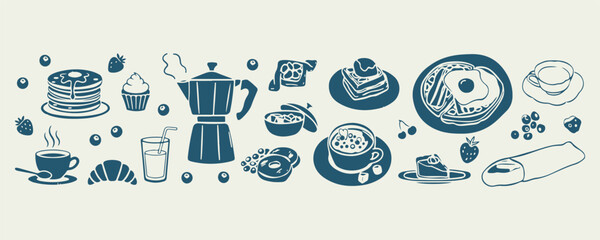 Italian Food Kitchen Cooking Doodle Set, Pasta Pizza Hand Drawn Vector Clipart, Coffee Moka Pot Sketch Illustration Collection, Restaurant Cuisine Design Element Pack, Chef Recipe Line Art Graphics, B © Geetaroy