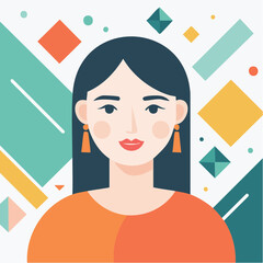 Digital Illustration of a Modern Woman Surrounded by Vibrant Geometric Shapes in Playful Art Style