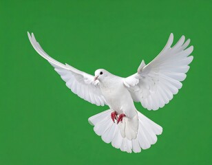 Obraz premium A white bird in mid-flight against a green background