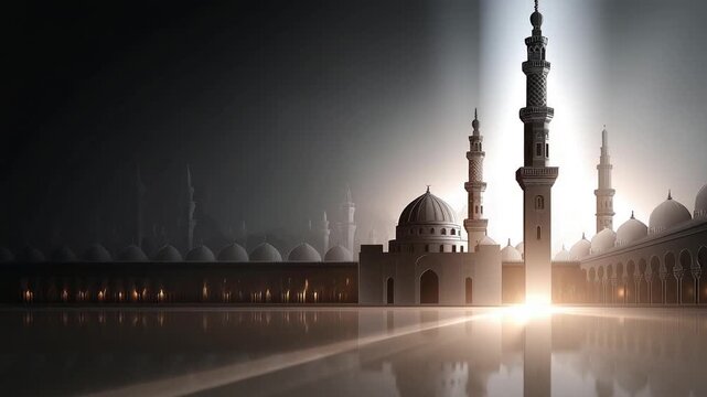Silhouette of Grand Mosque of Mecca architectural outline design Islamic landmark shadow holy site profile (2)