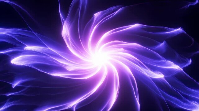 Vibrant purple and white swirling light trails forming a spiral pattern on dark background