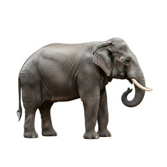 Fototapeta premium Elephant standing with trunk raised isolated on transparent background