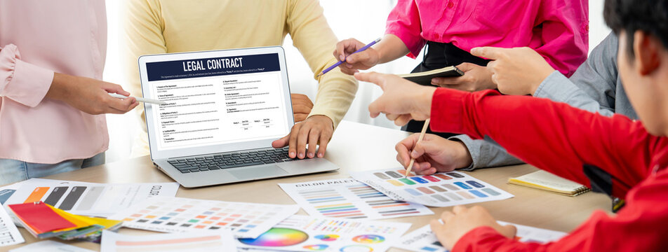 Digital legal contract provide terms and conditions document on computer screen ready for online digital signature for deal agreement of future business brisk