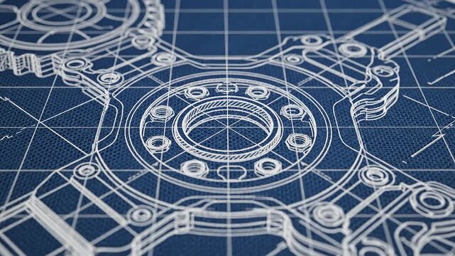Blueprint style technical drawing on grid for engineering and design