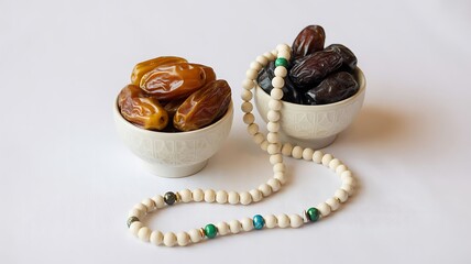 Naklejka premium 🍽️ Dates and Prayer Beads – Traditional Ramadan Setup