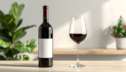お洒落で高級感のあるワインボトルとワイングラスのイメージ画像