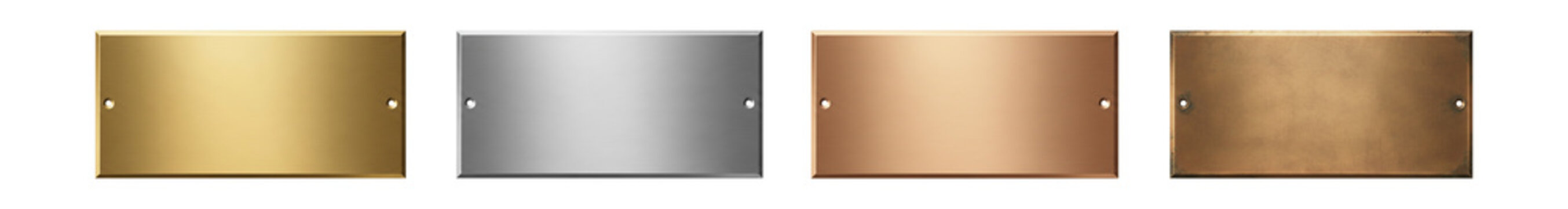 metal plaque set, golden silver copper and bronze shields PNG isolated on transparent background