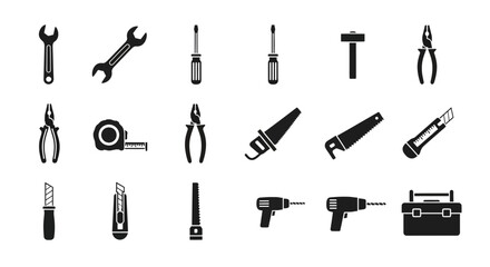 Obraz premium Hand Tools Vector Icons Set, Construction Equipment