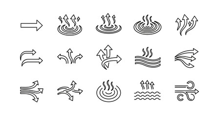 Heat flow direction icons. Hot air stream symbols set.