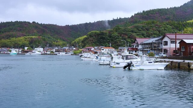 Ama Cho Port and Fishing Boats of Small Rural Village on Oki Islands, Japan