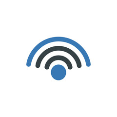 A blue and black WiFi symbol on a white background