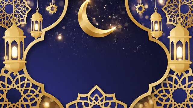 Elegant Ramadan themed background with golden crescent moon and lanterns