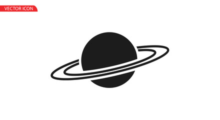 Saturn Planet Icon Black Simple. © mohanani
