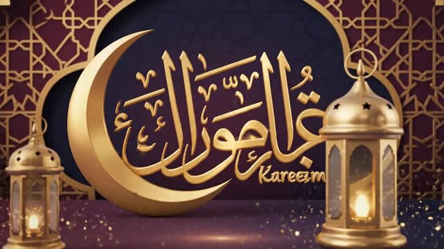 Elegant Ramadan Kareem Celebration Design with Golden Lanterns and Crescent Moon