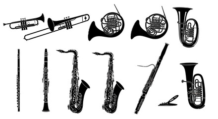 Obraz premium Musical Instruments Silhouettes: Brass and Woodwind Ensemble