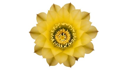 Obraz premium A goldenyellow cactus flower bloom with layered petals and a complex center of reproductive organs set against a white backdrop