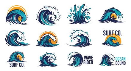 Obraz premium Ocean wave vector set, surfing design elements