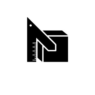 Minimalist black and white icon of a framing square placed on a corner, representing blueprint accuracy, technical drawing, and perfect angles