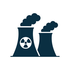 Obraz premium Nuclear power plant cooling towers with smoke emission