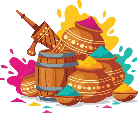 Holi Dhuleti Pichkari Surrounded by Colorful Gulal