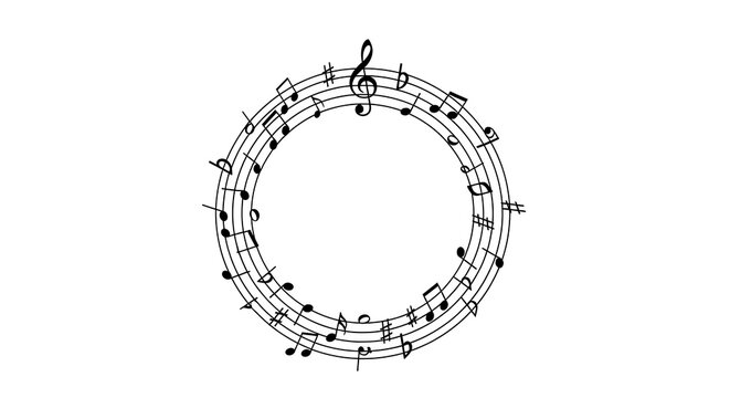 Circular sheet music frame with flats, sharps, and musical notes