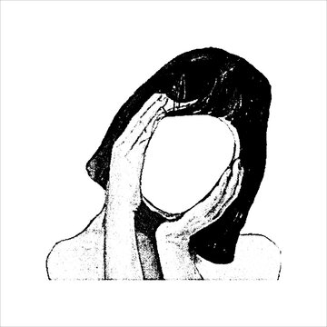 Faceless woman holding head abstract illustration