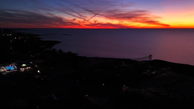 Outer Banks Pamlico Sound Sunset on Hatteras Island North Carolina - Aerial 4K