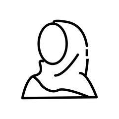 Woman wearing hijab line icon in simple outline style, Muslim female avatar concept vector illustration isolated on white background.