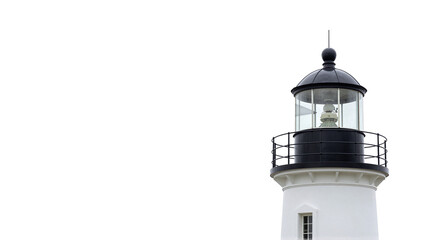 Isolated lighthouse tower against white sky, maritime navigation aid, coastal landmark, beacon of hope © Volha