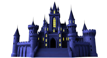 Obraz premium Gothic Castle with Yellow Illuminated Windows