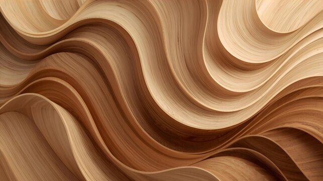 Soft swirled wood waves abstract background with layered curves, natural warm texture, elegant carved design perfect for luxury interiors and modern branding visuals