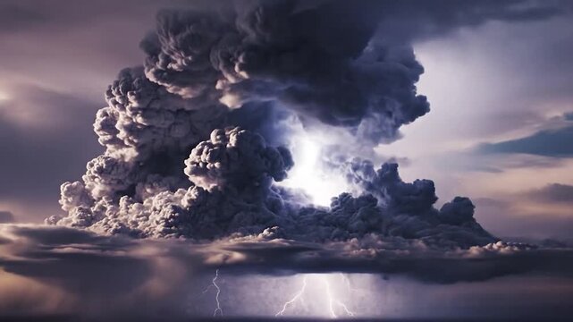 Massive volcanic ash cloud erupts into the dramatic dark sky
