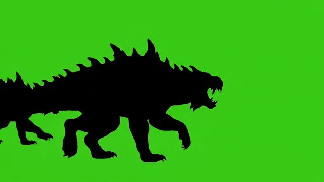 Fierce monster silhouette against green screen background animations 