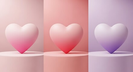 Gradient hearts floating on a soft, dreamy surface with a gentle pastel glow.