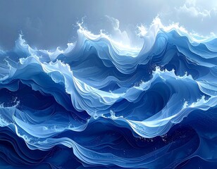 A serene ocean scene with dark and light blue waves