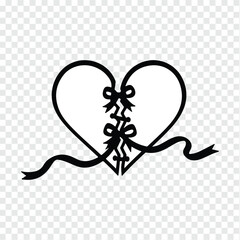 a broken heart with a ribbon bow