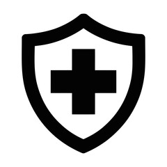 Obraz premium A black and white medical shield icon with a cross symbol