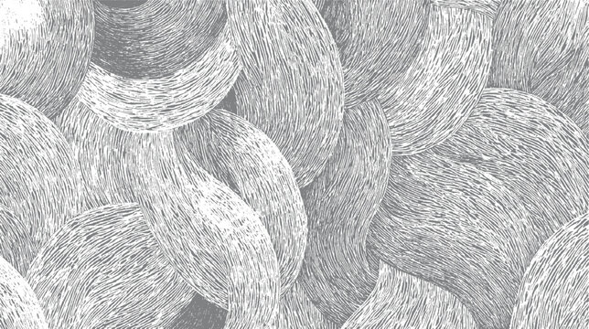 Abstract pattern of overlapping organic shapes with textured lines in grayscale