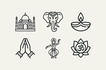 Fototapeta premium Traditional Indian Culture Festivals and Spirituality Outline Icons